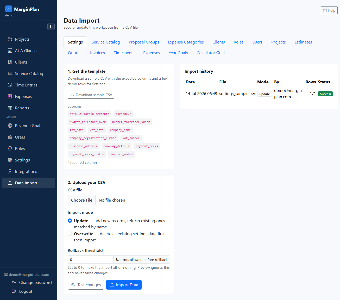 Data Import screenshot