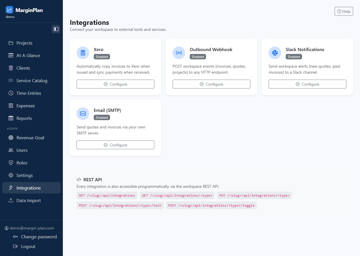 Integrations screenshot