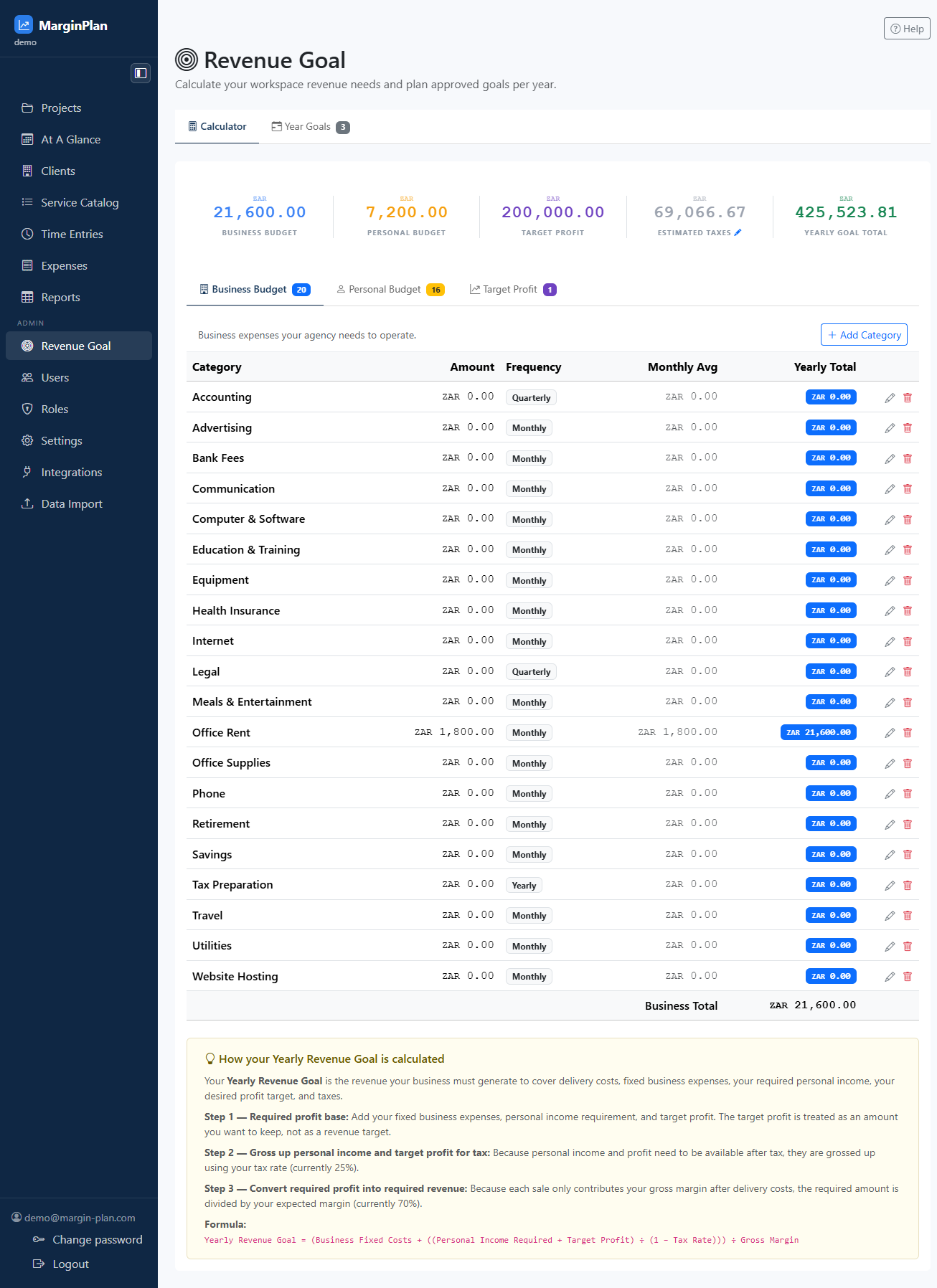 Revenue Goal screenshot