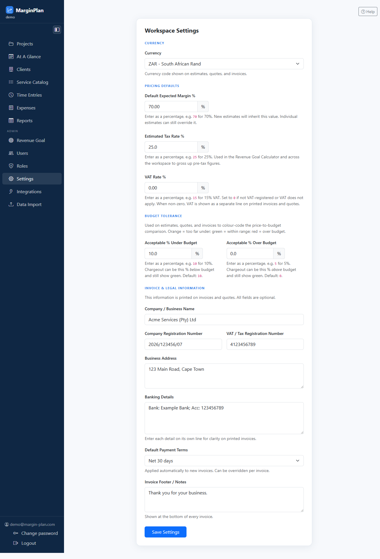 Settings screenshot