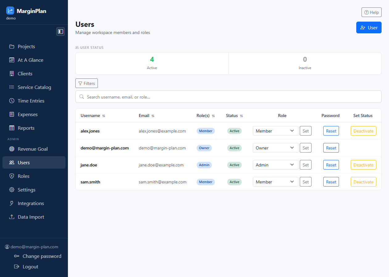 Users screenshot