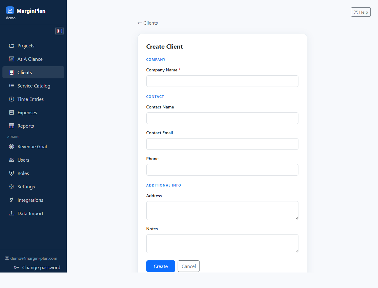 Create Client screenshot