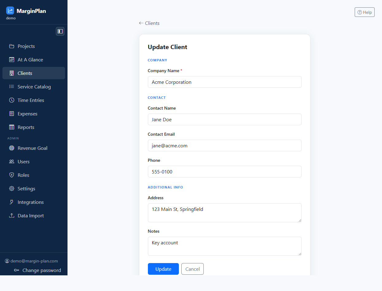 Edit Client screenshot