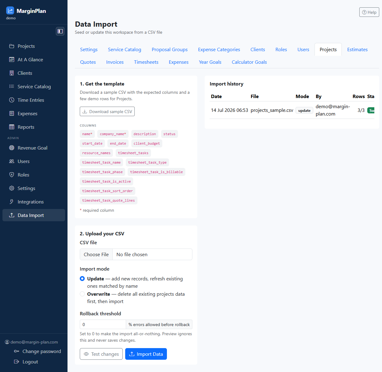 Upload Import File screenshot