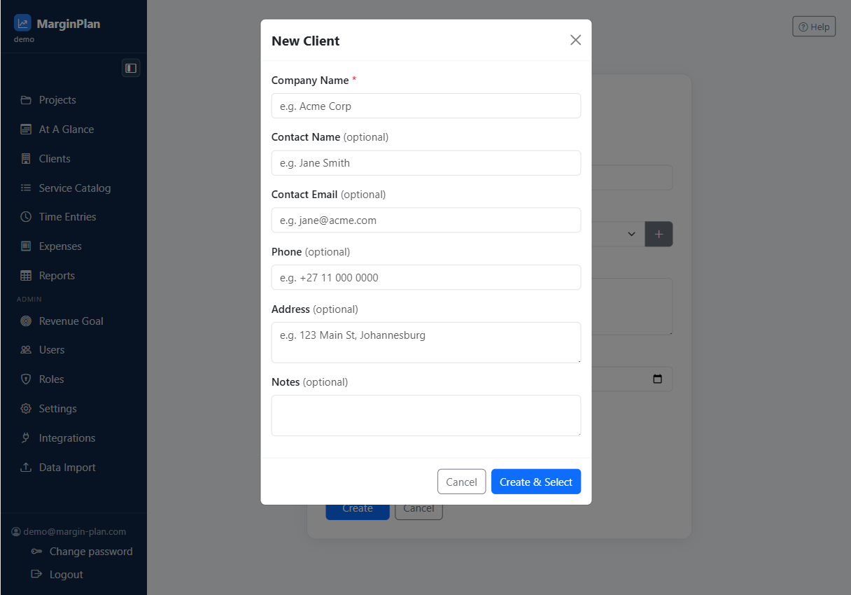 Use Quick Add Client only if the client is missing.