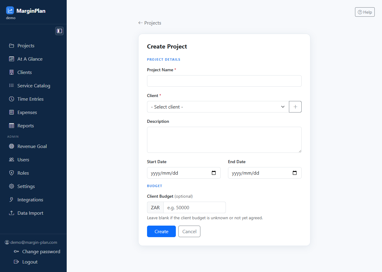 Enter core project details.