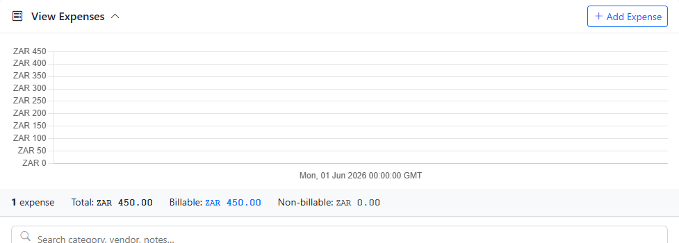 Expand View Expenses before blaming estimates or invoices for a cost problem. Add missing expenses and review what has already been captured so the project's cost view reflects real non-labour spend.