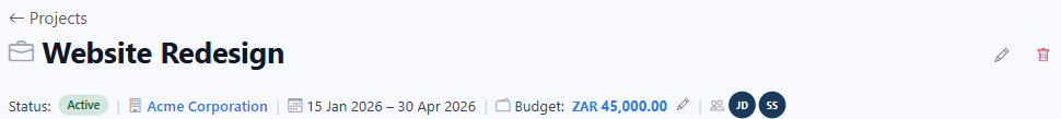 Open the edit form for the project you need to update.