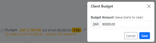 When assumptions changed, update budget context with the budget edit action before final margin judgement so percentage and tolerance checks are interpreted correctly.