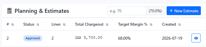 Start from project context and confirm you are editing the intended estimate record. Validate estimate number, quote state, and project name before changing any pricing input.