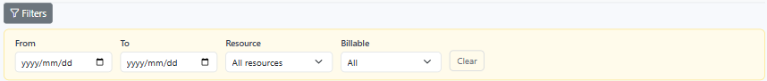 Set filters first when the project has many entries. Narrow by date range, billable state, and resource (if you can manage team time) so the table reflects the exact slice you are validating.