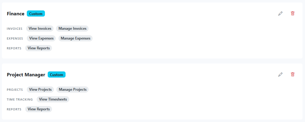 Use the permission group summaries to diagnose the missing or excessive access. Compare the relevant role cards against the feature the user needs, then decide whether the problem is user assignment or the role definition itself.