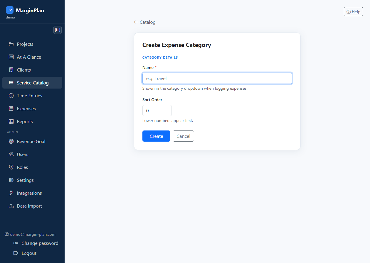 Expense Category Form screenshot