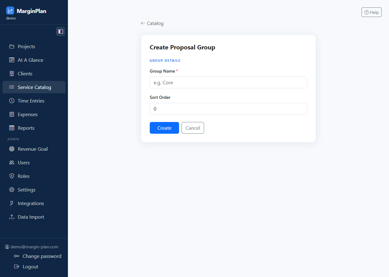 Catalog Group Form screenshot