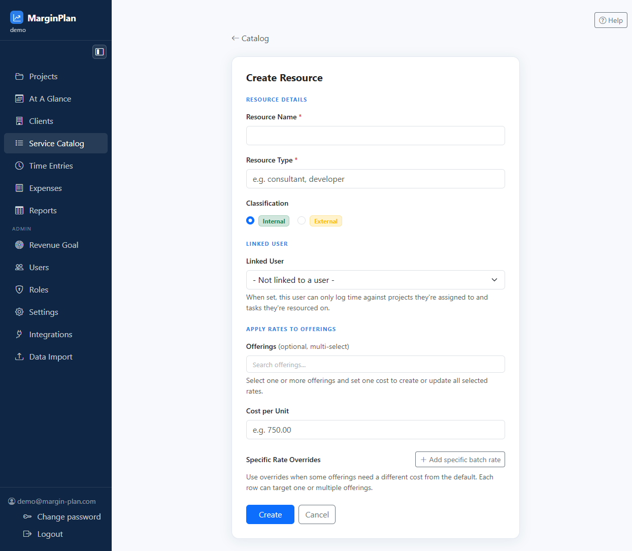 Catalog Resource Form screenshot