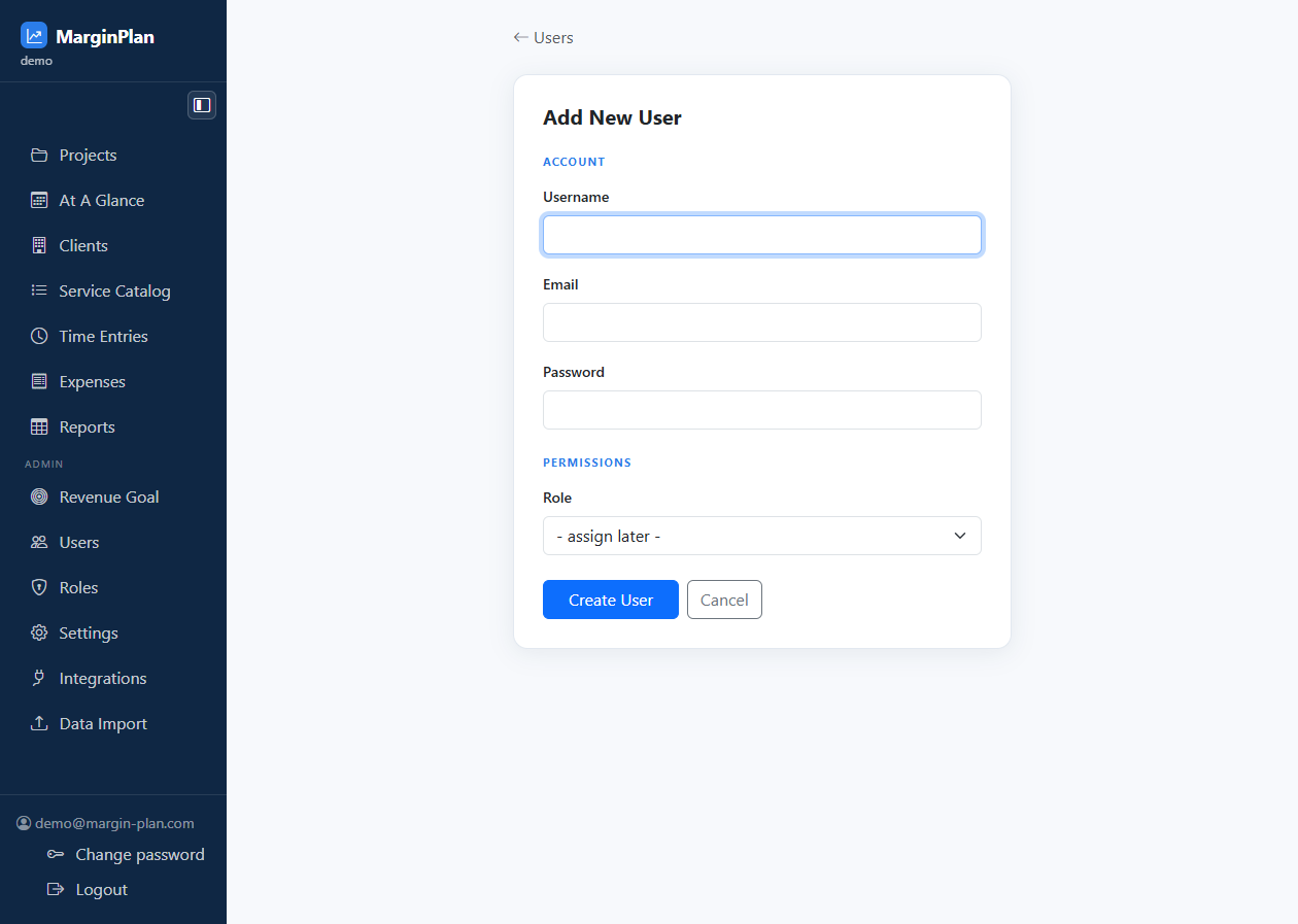 Create User screenshot